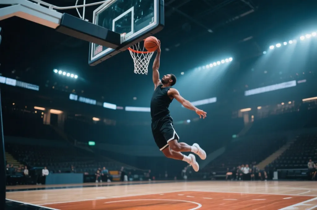 NBA赛场上球员飞身扣篮的精彩瞬间
